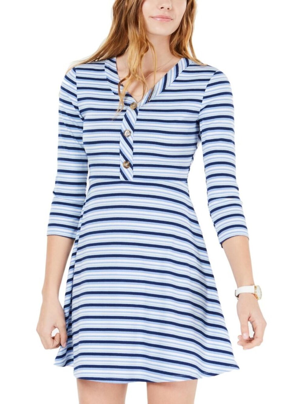 Ultra Flirt Womens Striped Fit And Flare Dress
